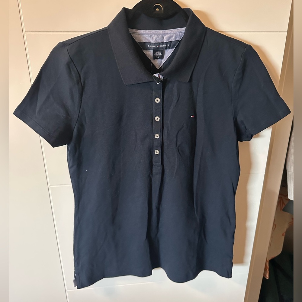 Tommy Hilfiger Navy Cotton Polo Collared Shirt